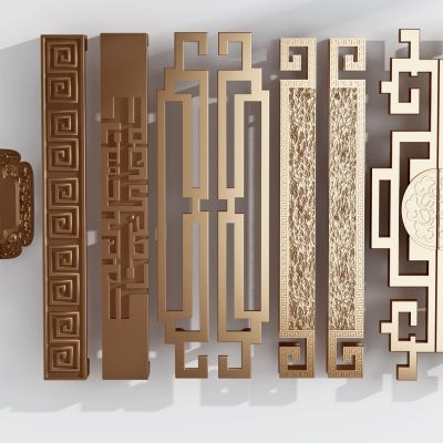 中式铜艺雕花门把手，门拉手