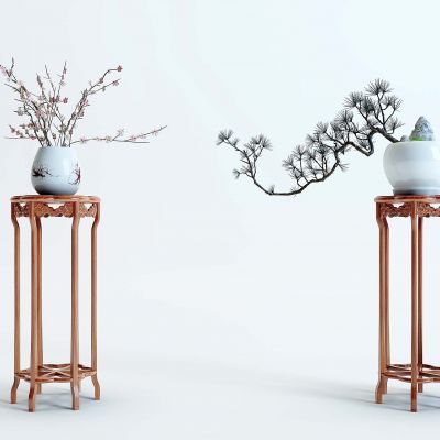 中式高脚花架盆栽