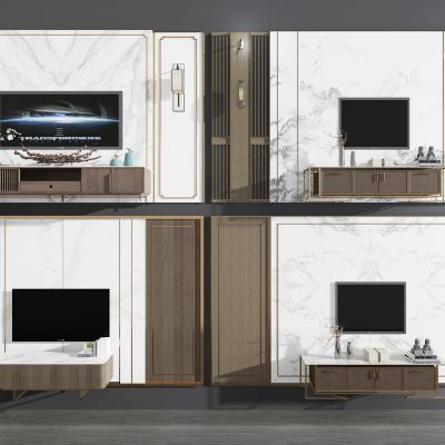 新中式大理石电视柜背景墙