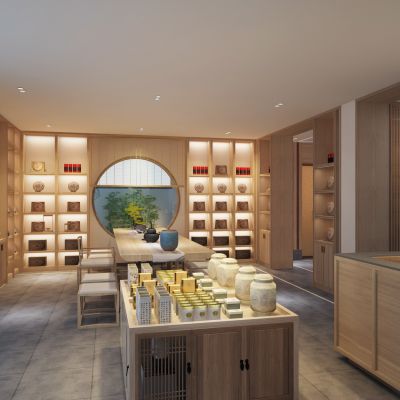 新中式茶叶店，展柜展台