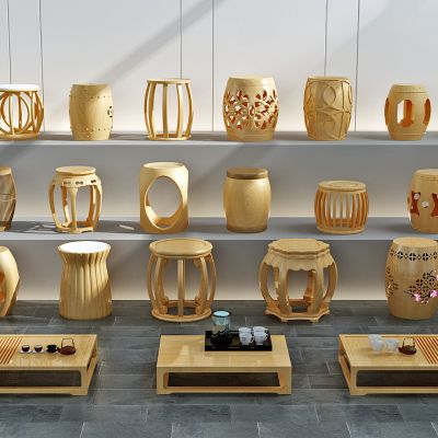 新中式实木凳子圆墩，鼓凳组合