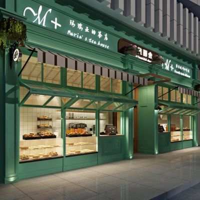 现代面包甜品店门头橱窗