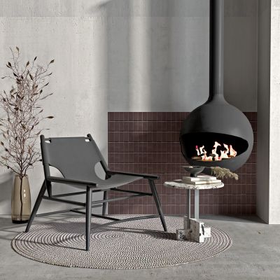 现代皮革休闲椅边几,花瓶摆件