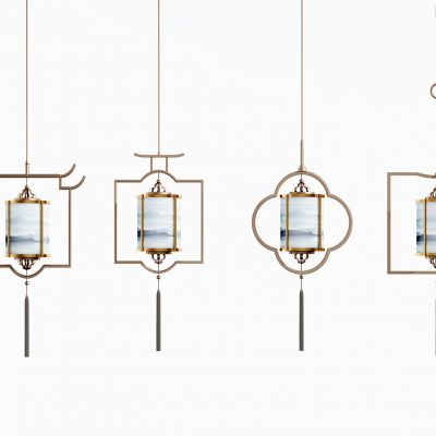 新中式金属灯笼小吊灯3D模型