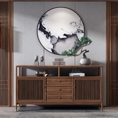 新中式玄关柜，摆件