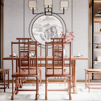 中式餐厅餐桌餐椅组合