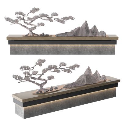 新中式金属松树假山，摆件