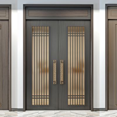 新中式实木入户大门，玻璃门