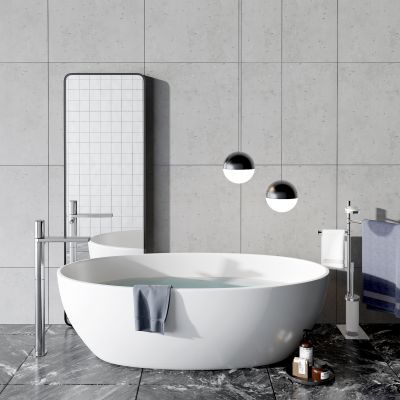 现代浴缸，洗浴用品组合