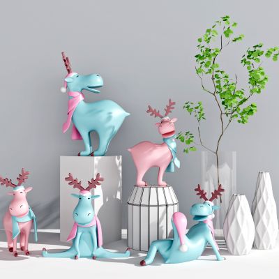 现代卡通麋鹿雕塑,花瓶