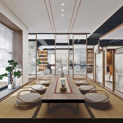 新中式轻奢会所办公室茶室，榻榻米书房