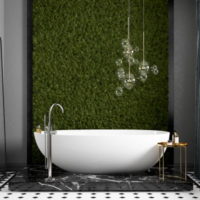 现代浴缸，穿衣镜，吊灯组合