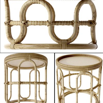 东南亚藤编圆形边几