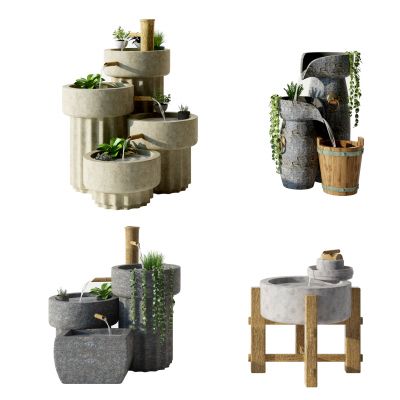 中式流水石磨景观小品