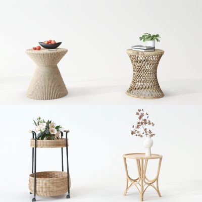 现代自然风藤编编织圆几