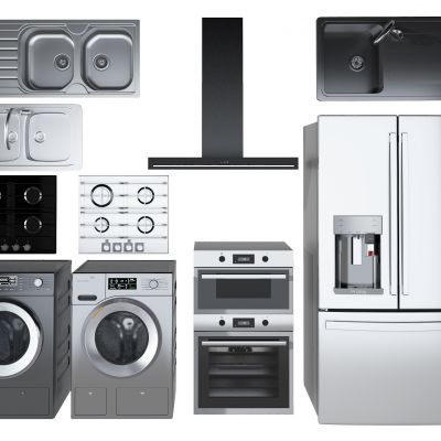 现代冰箱，煤汽灶，滚筒洗衣机家用电器组合