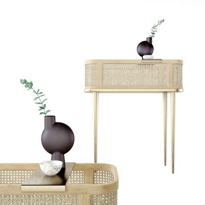 北欧实木藤编边几