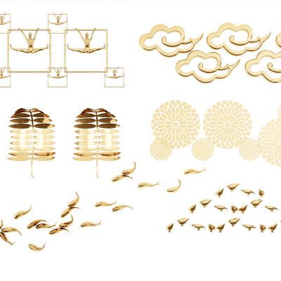 现代金属树叶鱼小鸟祥云墙饰挂件