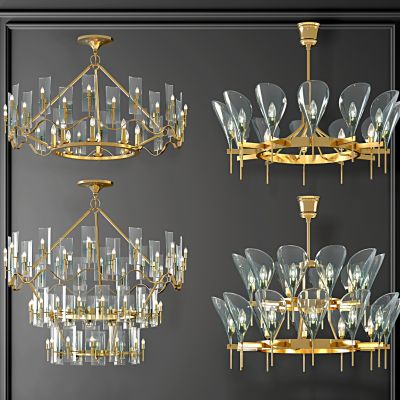 现代轻奢玻璃多头吊灯3D模型