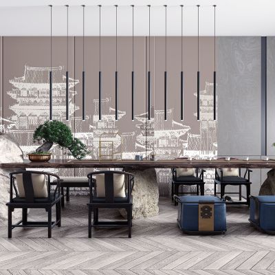 新中式长条形茶桌椅，茶台