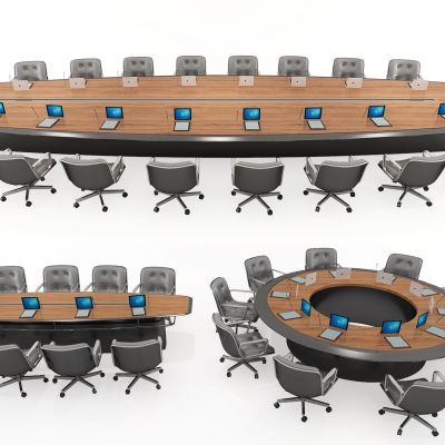 现代圆形视频会议桌椅