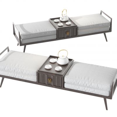 新中式布艺床尾凳脚踏，茶具