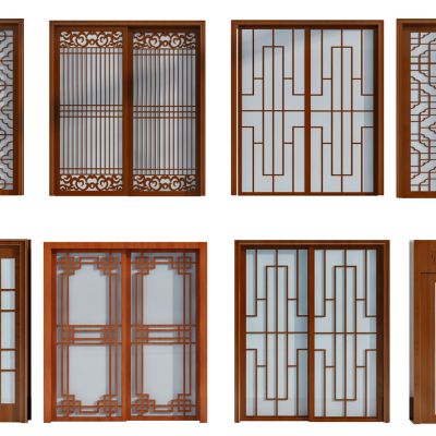 新中式，花格，推拉门厨卫门，推拉门双开门