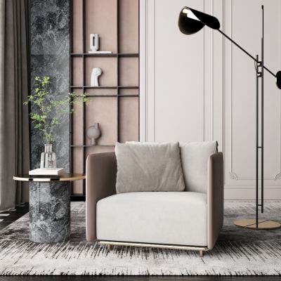现代椅子，单人休闲沙发落地灯