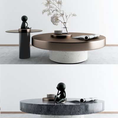 现代圆形茶几,摆件