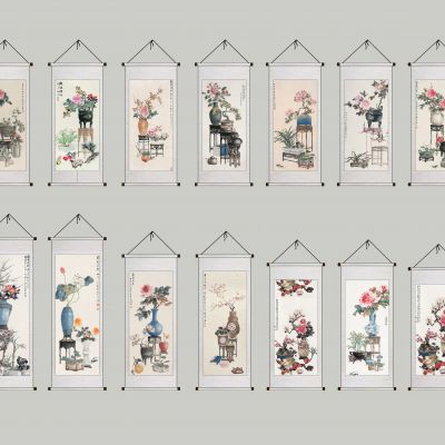 新中式花瓶水墨画装饰画，组合挂画