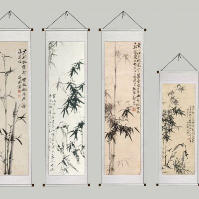 新中式水墨画装饰画，竹子组合挂画 