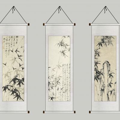 水墨画装饰画， 竹子书画组合挂画 