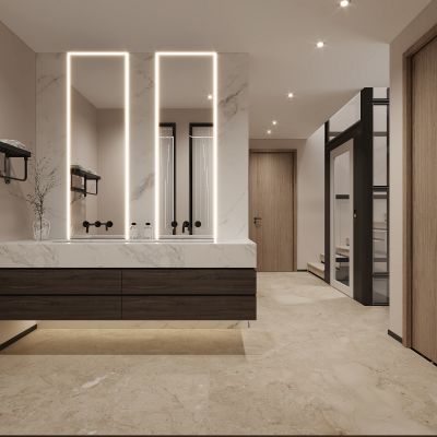 现代干区，卫生间，过道