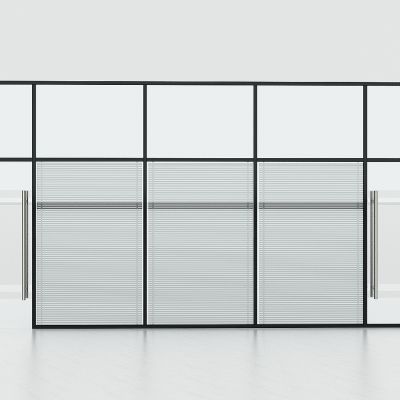 现代办公室玻璃高隔，双层百叶玻璃隔断墙