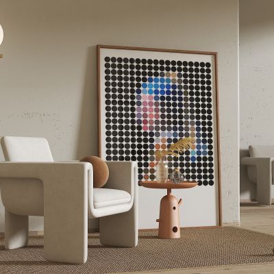 现代单人沙发 休闲椅 边几 挂画 地毯 落地灯