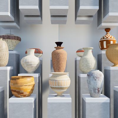  中式陶器 瓷器摆件 陶器摆件 古朴 素色陶器3D模型