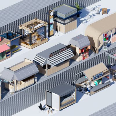 现代售货摊 售货亭 小吃摊 夜宵摊 奶茶亭 水果摊