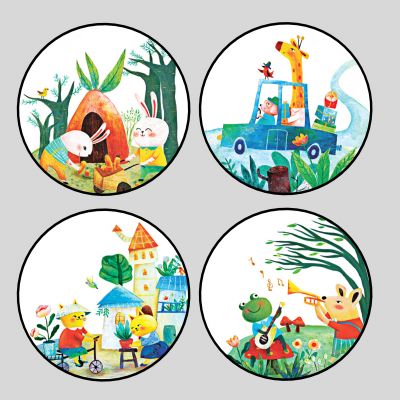 现代儿童卡通装饰画 兔子 长颈鹿 猫 青蛙