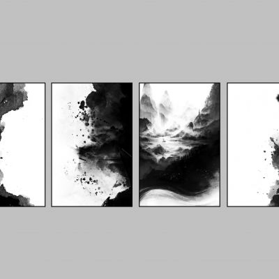 新中式抽象水墨装饰画 黑白禅意组合挂画