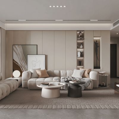 现代，侘寂，奶油风，客厅餐厅，沙发，餐桌 ，电视柜 ，酒柜，吊灯，装饰画