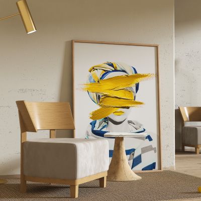 现代单人沙发,休闲椅,边几,挂画,地毯,落地灯