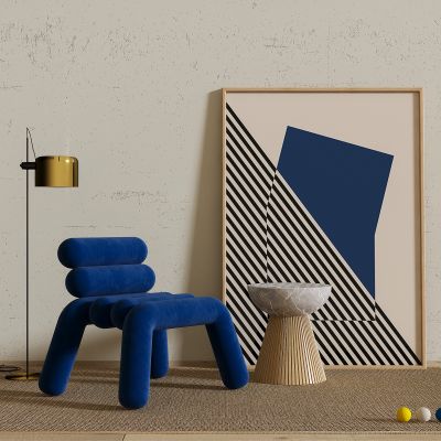 现代单人沙发,休闲椅,边几,挂画,地毯,落地灯