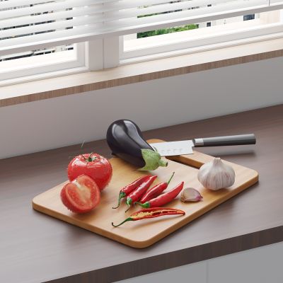 辣椒 西红柿 茄子 大蒜 刀 砧板 菜板