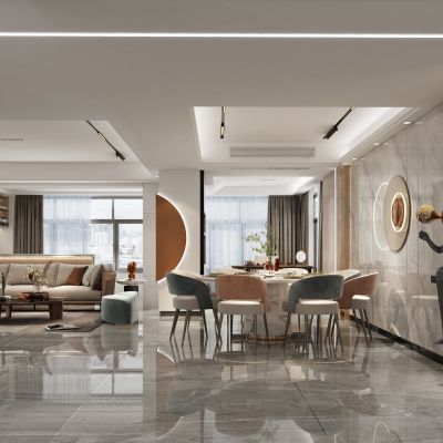 现代简约轻奢客餐厅 玄关鞋柜 餐桌茶桌