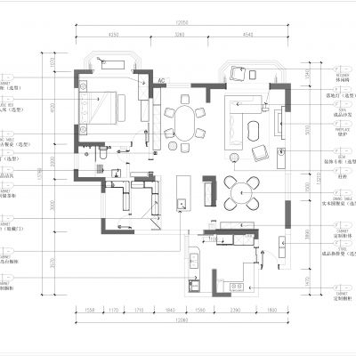 现代简约家装平立面全套施工图（含壁炉）CAD施工图