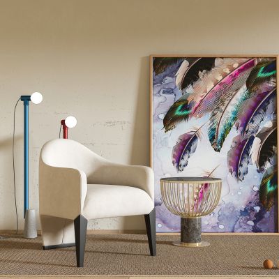 现代单人沙发,休闲椅,边几,挂画,地毯,落地灯