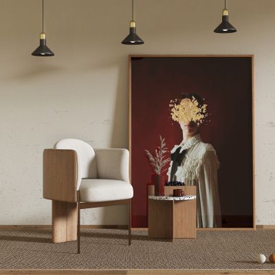 现代单人沙发,休闲椅,边几,挂画,地毯,落地灯