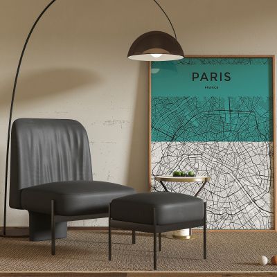 现代单人沙发,休闲椅,边几,挂画,地毯,落地灯