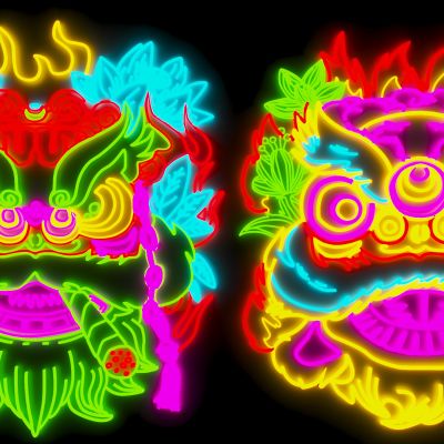 国潮醒狮装饰霓虹灯