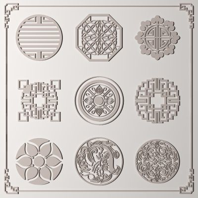 新中式窗花雕花3D模型